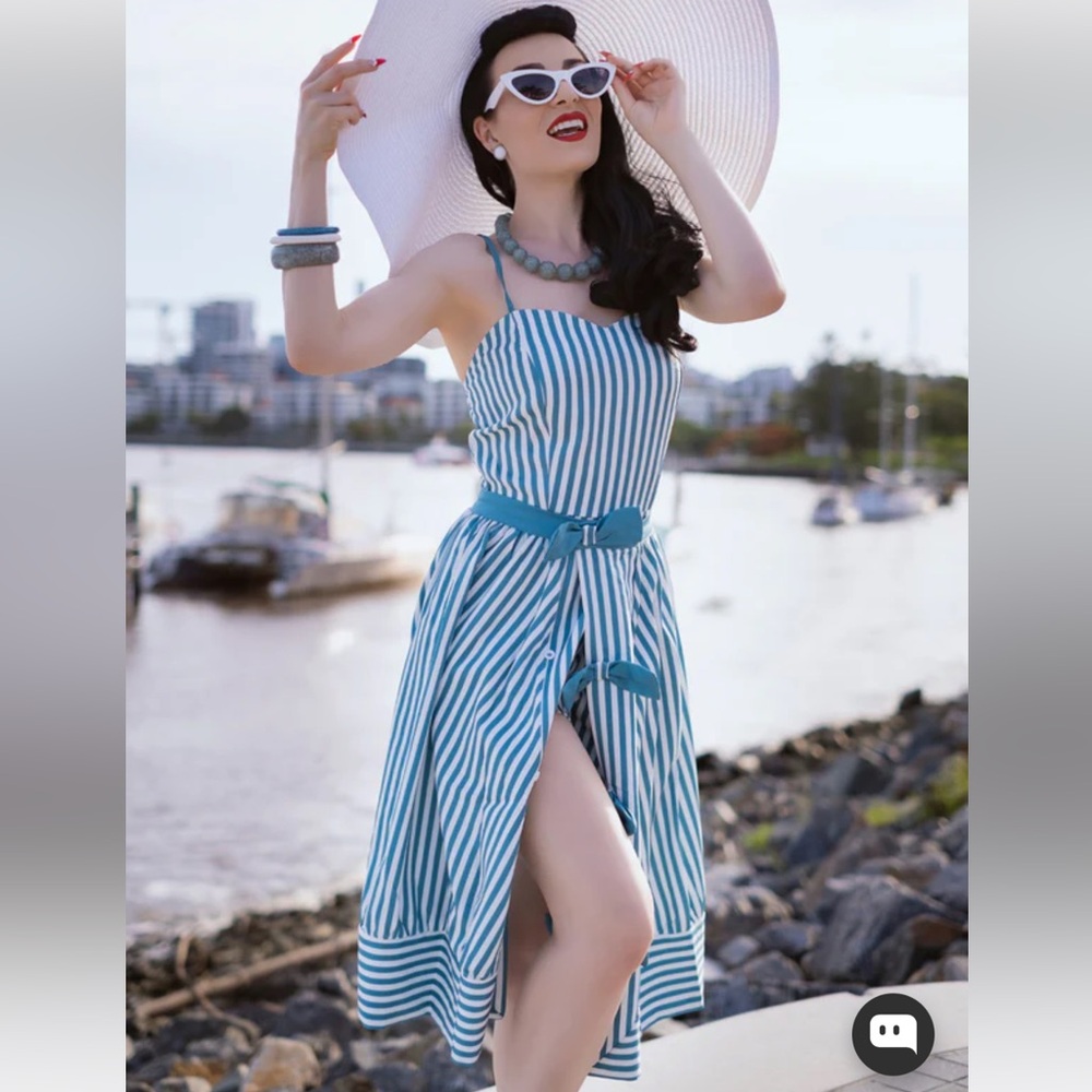 Retro stage TURQUOISE 1950S STRIPES ROMPER & SKIRT - Picture 2 of 14